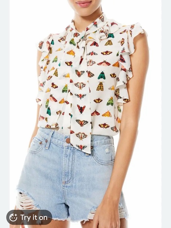 Alice + Olivia Tops - Alice + Olivia Robbie butterfly Ruffle Sleeveless Blouse with neck sash tie